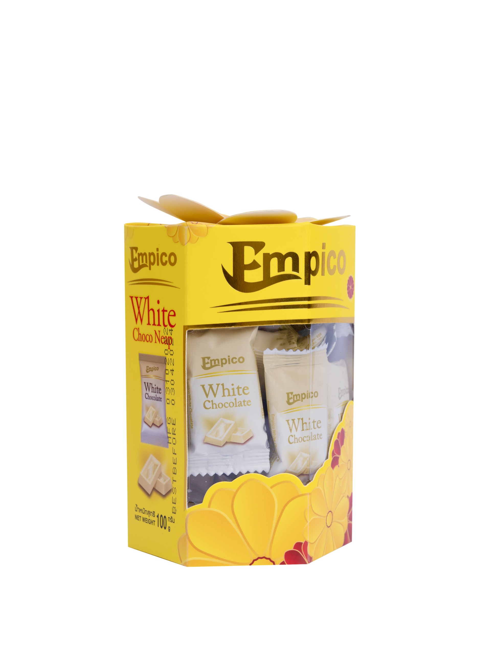 Sô cô la trắng Empico 100g hộp giấy bông hoa vàng 